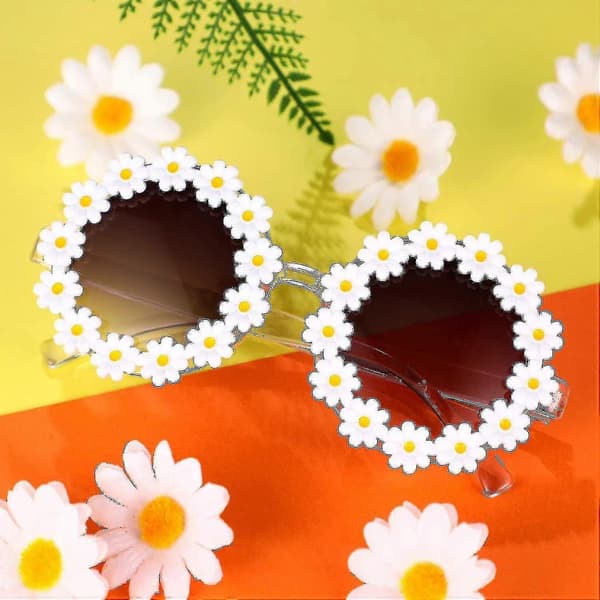 3 pakker Retro Daisy solbriller til kvinder Blomst Runde Disco solbriller Nye blomsterbriller til voksne børn - XC