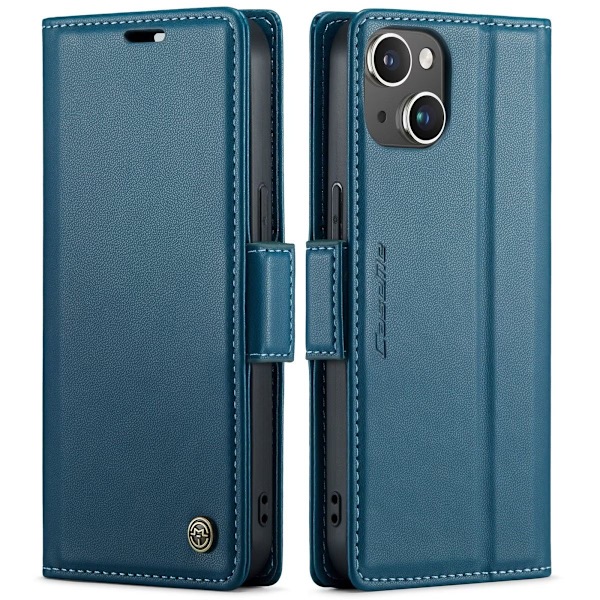iPhone 13 - Fodral Premium Läder RFID Skyddat CaseMe® Blå Blue