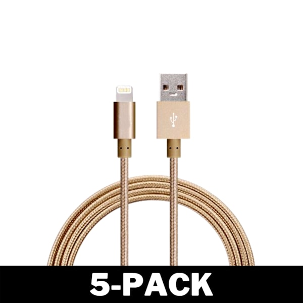 1M Kabel iPhone Laddare Nylon Quick Charge Guld 10-Pack