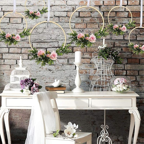 12 stycken träringar i bambu med blommönster för macraméhantverk, DIY-kransdekoration, drömfångare
