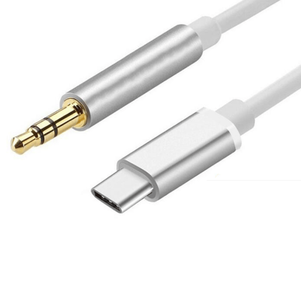 1M USB-C til AUX 3.5mm Kabel Adapter Bil Sølv