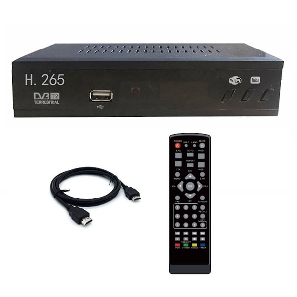 DVB-T2 HEVC 265 Digital TV-mottaker, 1080P HD-dekoder med USB og EU-plugg