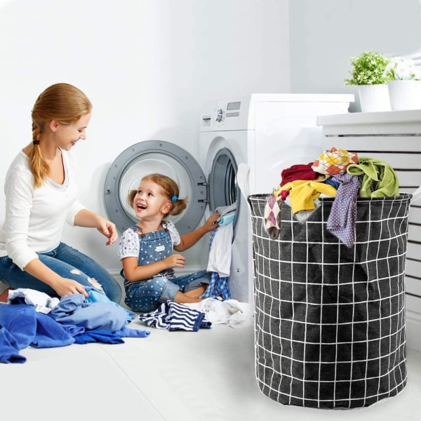 Tvättkorg Vikbar bomullslinne Förvaringshink Tvättservice