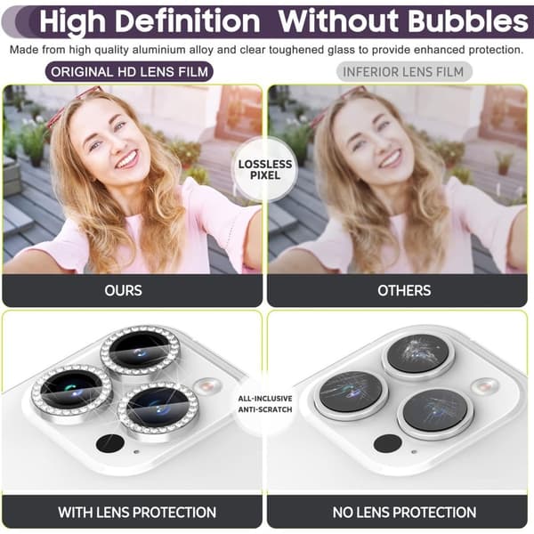 For iPhone 16 Pro 16 Pro Max Camera Lens Protector Tempered Glass+Metal Ring - Silver Silver