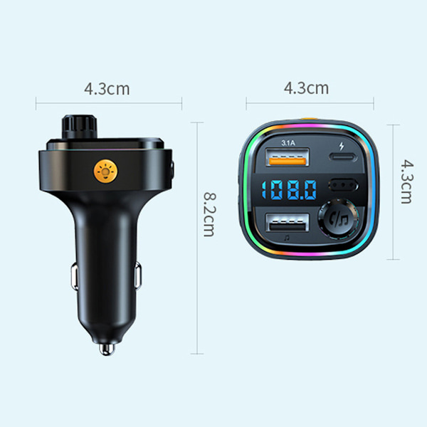 Bluetooth FM-sändare Billaddare för Säker Handsfree-samtal, LED Voltmeter Display Säkerställer Bilbatteriets Hälsa, 7-färgs LED-bakgrundsbelyst Bilradio