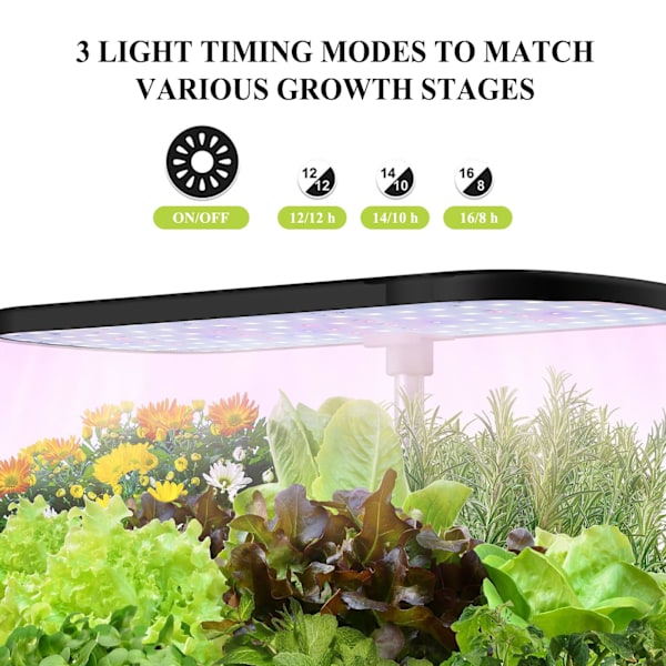 Hydroponisk odlingssystem, höjdjusterbar örtträdgård med LED, inomhusodlingssystem, inomhusträdgårdsspiringskit (3 hål) 3 holes