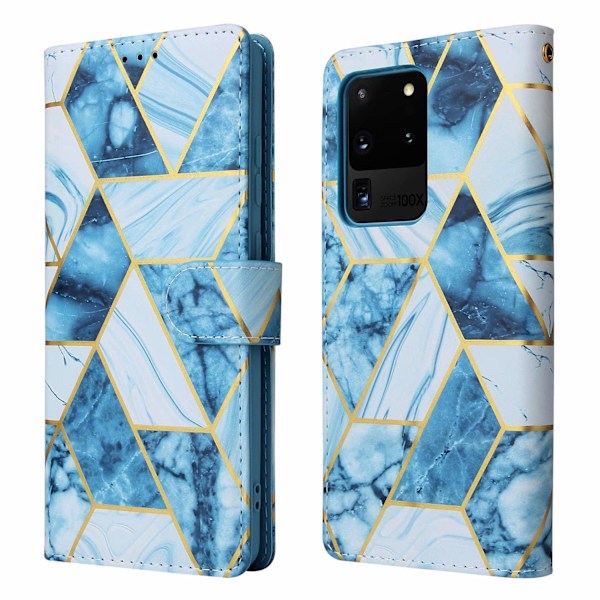 Marble Grid Plånboksfodral till Galaxy S20 Plus - Blå Blå