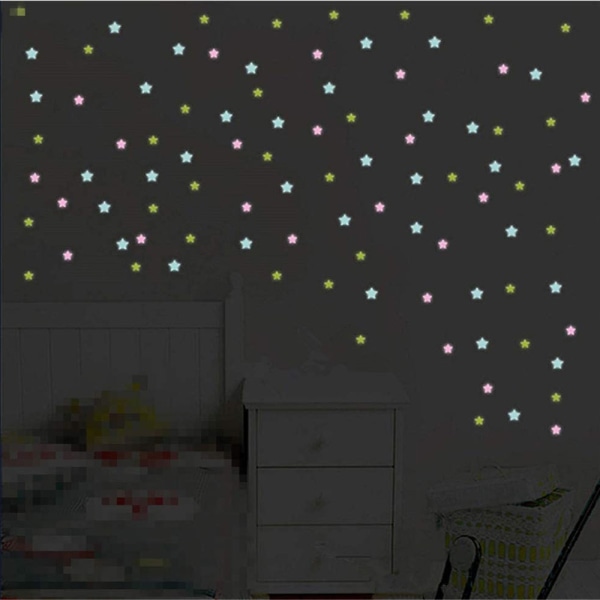 100 stycken 3D-stjärnor lyser i mörkret lyser i mörkerväggen