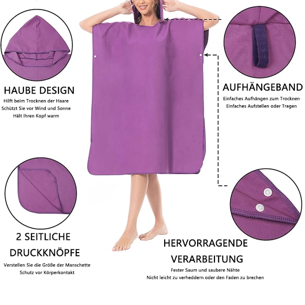 Snabbtorkande Surf Strandponcho, Mikrofibermaterial Ultralätt Huva Handduk, Perfekt För Surfing, Simning Och Utomhusaktiviteter, One Size