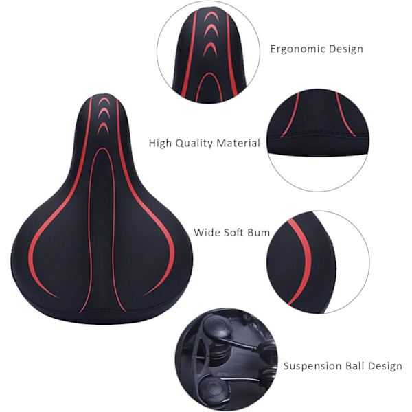 Extra Vadderad Cykelsadel med Memory Foam, Vattentätt Läderöverdrag - Ergonomisk Design för Män och Kvinnor, Universell Passform för Landsvägscyklar, MTB och Träningscyklar
