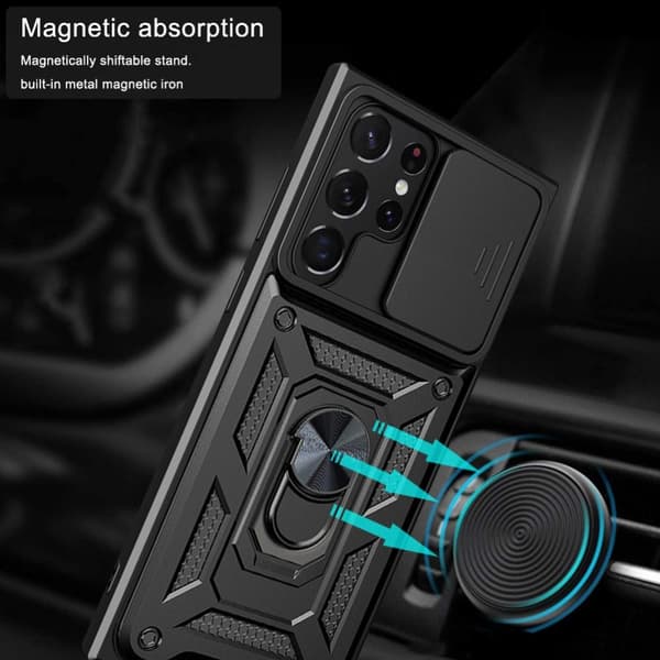 Samsung Galaxy S23 Ultra Kuori Sormus CamShield Musta