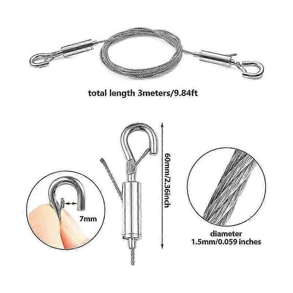 Justerbar billedophængningswire 4 stk. spejlrammesæt - kraftig rustfri stålwire 3 meter x 1,5 mm