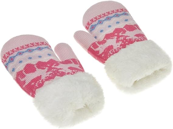 Småbarnshandskar med snöre Vintervarma stretchstickade helfinger