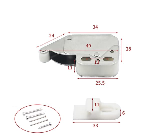 (Sæt med 4) Push-In Touch Lock Mini Tip Latch Automatisk fjederforudindstillet