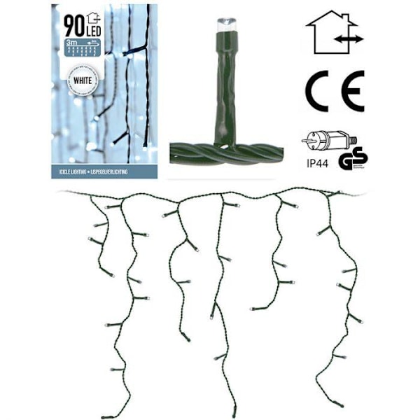 Istappsslinga i olika höjder- 90 LED - 3 meter - IP44 Vit