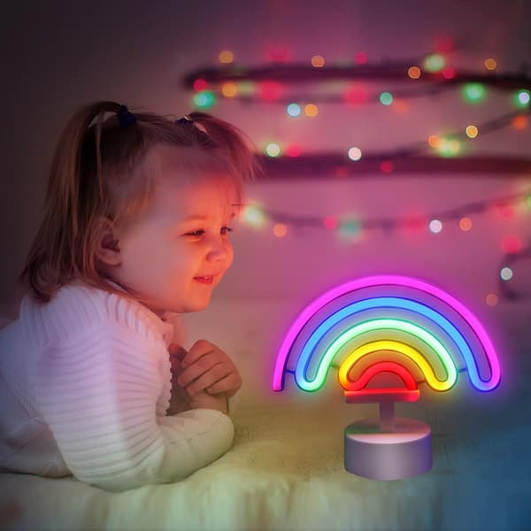 Regnbue Neonskilt Lampe til Børneværelse med Base Sød Farverig Neon