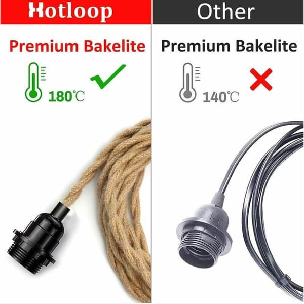 2 Par Hampa Rep Ljuskrona Kabel 4.5m, E27 Sockel Strömbrytare med B