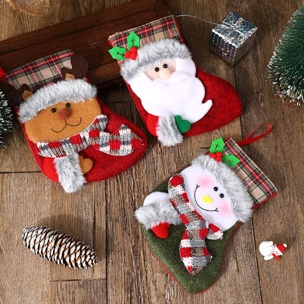 Festlig Juldekoration, 3D Julstrumpor med Applikationsdesign, Mini Julstrumpor för Julgransdekoration, Klassisk Julstil