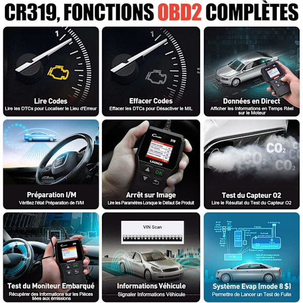 OBD2 Diagnostisk Scanner, Omfattende Check Engine Code Reader med Fuld OBD2 Funktioner, Bred Kompatibilitet, Flersproget Support og Køretøj