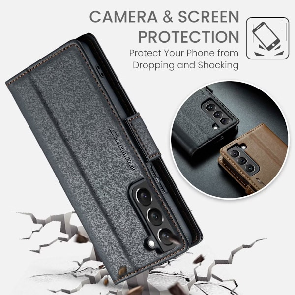 Samsung S22 - Fodral Premium Läder RFID Skyddat CaseMe® Svart Black