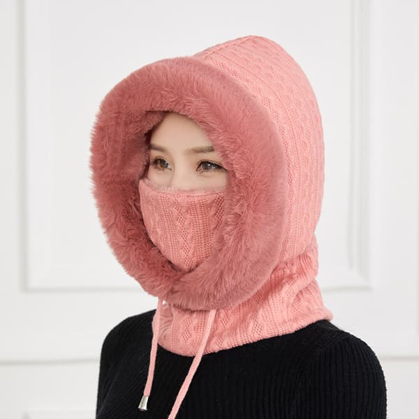 Dam One Piece Lös Ullmössa Halsduk Mask med Dragsko