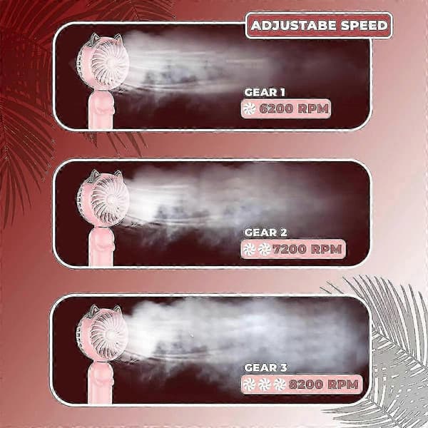 Bærbar Håndventilator med Ører - Mini Ventilator med USB Genopladeligt Batteri Foldbar Lille Ventilator (Pink)