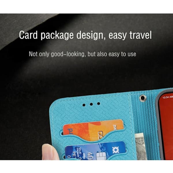 (Til Samsung A33 5G) Præget vævet læderpung med kortpladser og grøn grå