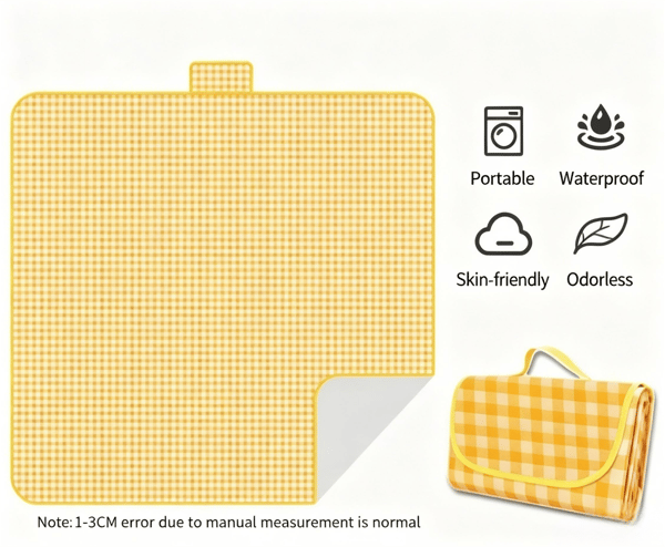 Gulternet bærbar foldbar picnictæppe Yellow 2m*3m