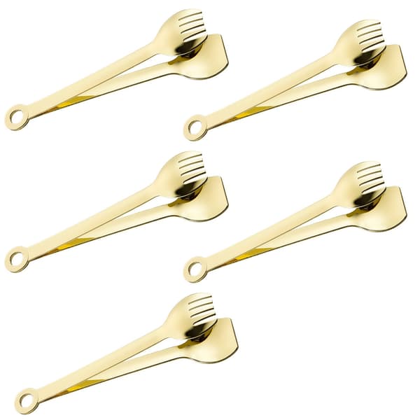 5 set guldpläterade små serveringstänger – mini aptitretaretänger av rostfritt stål, 15 cm, guld