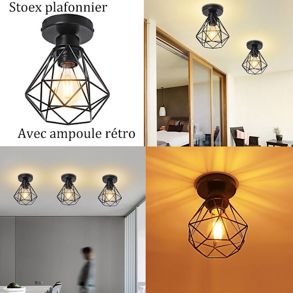 Industriell Taklampa, Retro Svart Design för Gårdshusbelysning, Lätt att Installera Högkvalitativ Metall Halvinfälld Taklampa (1 st)