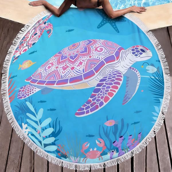 100cm x 100cm Merenelävät Mikrokuitu Pyöreä Hapsullinen Rantapyyhe B