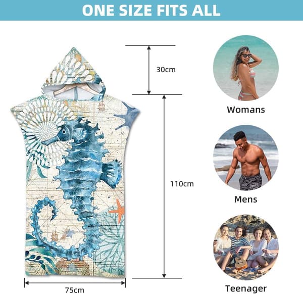 1 st Surf Poncho Handduk, Snabbtorkande Mikrofibertyg, Surfombyte