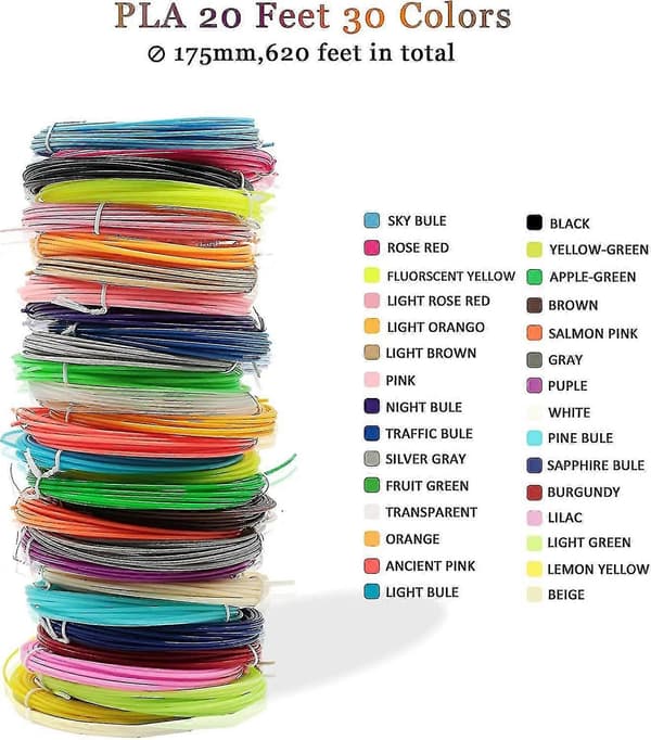 3D-printerpenn PLA Filament 1,75 mm, 30 farger, hver farge 3 meter