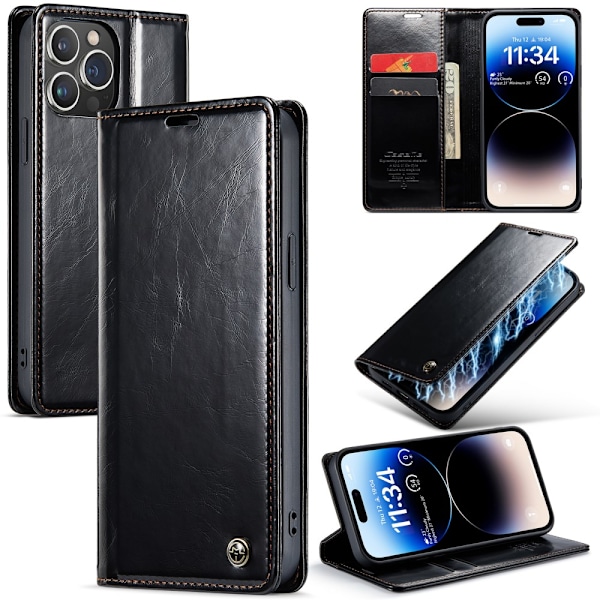 CaseMe Läderfodral iPhone 15 Pro Svart