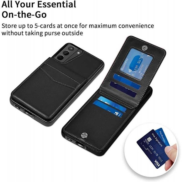 Samsung S22 Plus Mobilskal Korthållare 5-FACK Retro V3 Svart