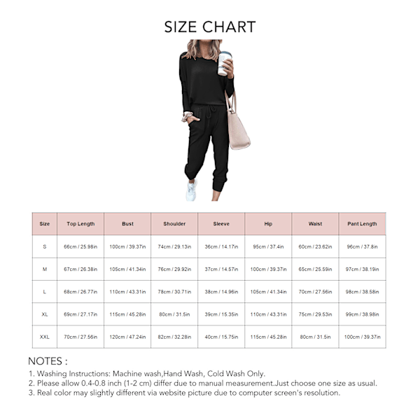 Dam 2-dels Set Lös Stretchig Stilfull Långärmad Tröja Byxor Höst Loungewear Pyjamas Set Svart S