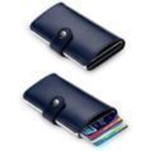 Aluminium Läder Pop Up Korthållare RFID & NFC skydd Sedelfack Svart