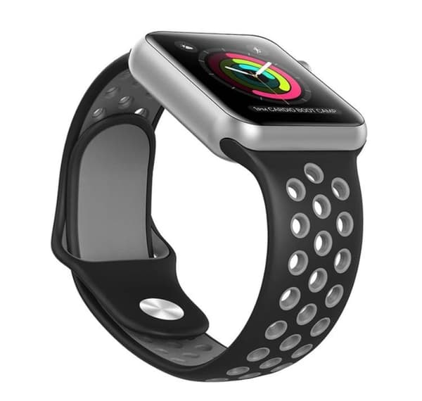 Apple Watch 4, 44mm, silikonrem Svart/Gul L