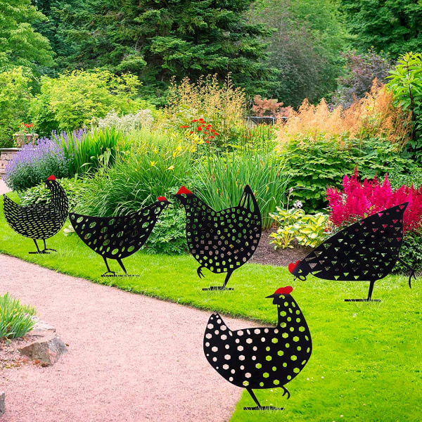 5 st Trädgårdsdekoration tupp och höna dekorativ kyckling