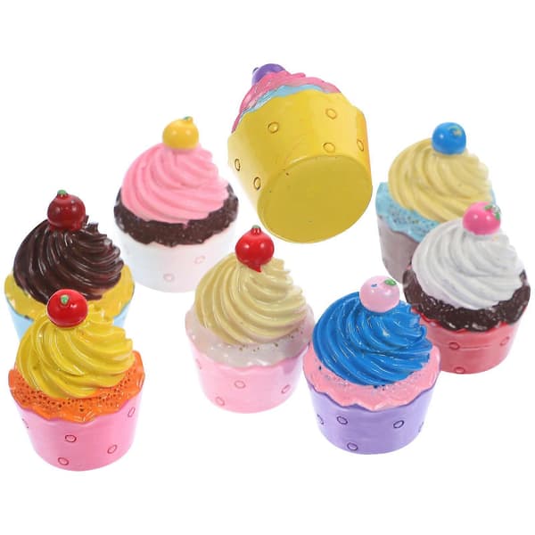 8 stk. harpiks simulerede cupcake-ornamenter DIY-håndværk køleskabsmagneter nøgleringstilbehør