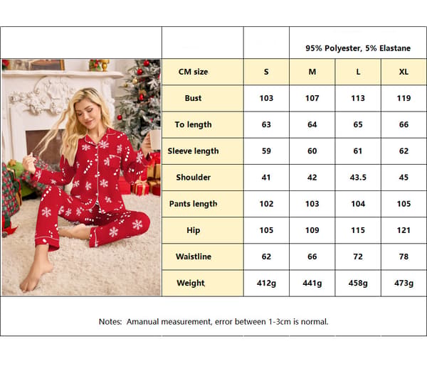 Julpyjamasset för kvinnor, långärmad, långbyxor vardagspyjamas, perfekt för julen—Vit—Storlek S White S