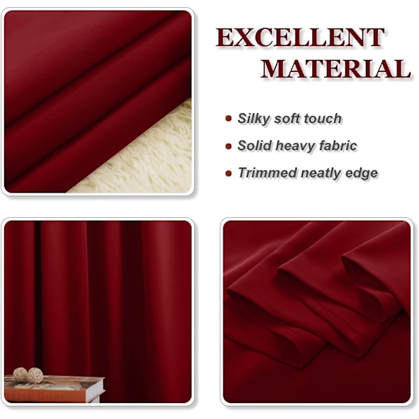 Röda Gardiner för Vardagsrum, Eleganta Tygöglor & Kanal Thermal Isolerade Mörkläggningsgardiner, OEKO-TEX STANDARD 100 Certifierade