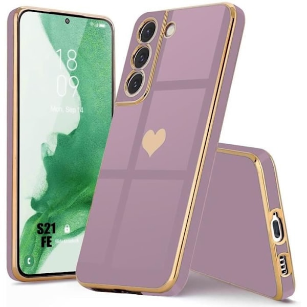 Fodral till Samsung Galaxy S21 FE (ej för S21) - Lila - Silikon med pläterat kärleksmönster, stötsäkert skydd