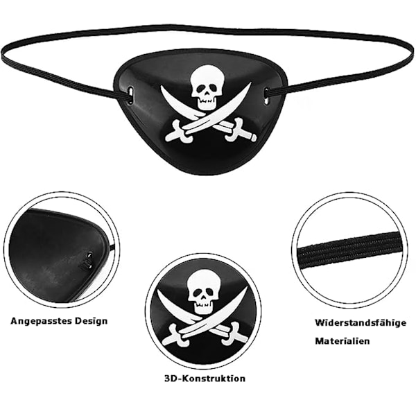 Kvalitetsmaterial Ögonmasker, Portabla Återanvändbara Pirattema För Rollek Äventyr, Dansk Design Unika Ögonlappar, Svart Och Vit Justerbar