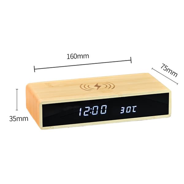 Digital Väckarklocka, Trädesign, Snabb Trådlös Laddare, USB-Laddningsportar, Dimbar Display, Stor Sifferdisplay för Sovrum, Naturlig Bambu