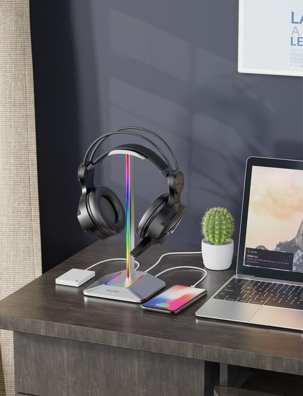 Hodetelefonstativ RGB-hodesettholder med 2 USB