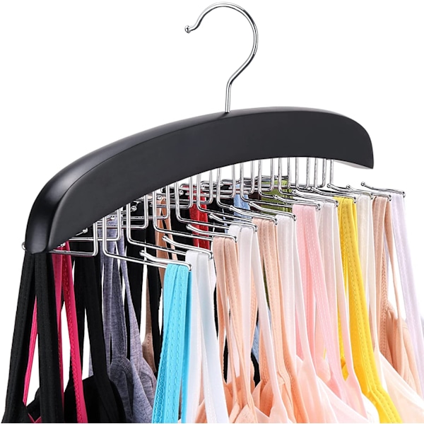 Linne Hängare för Garderob, Utrymmesbesparande Camisole Organizer för Linnen, BH:ar, Scarfar med 24 Stor Kapacitet Vikbara Metallkrokar, 360° Roterande