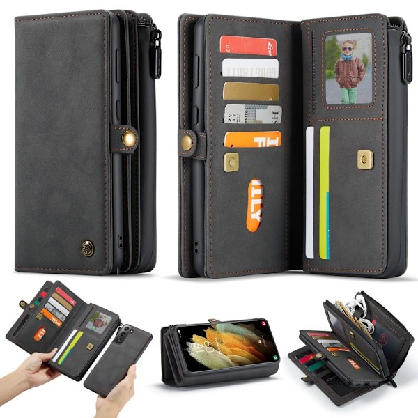 Samsung Galaxy S21 - CASEME 2-i-1 Multifunktionellt Läder Fodral - Svart Black Svart