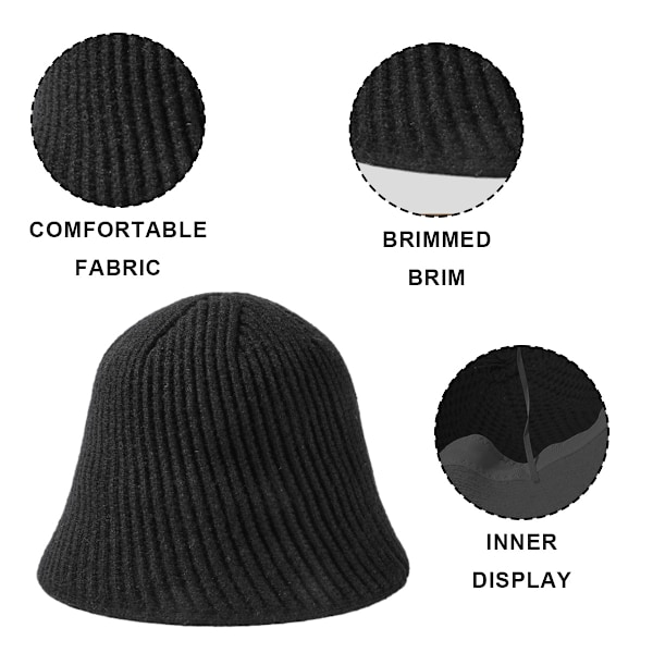 Damernas Vinter Bucket Hat Mode Stickad Cloche Hat Solid Färg Varm Virkad Mössa Virkad Bucket Hat Stickad Fiskarehatt Bredbrättad Mössa