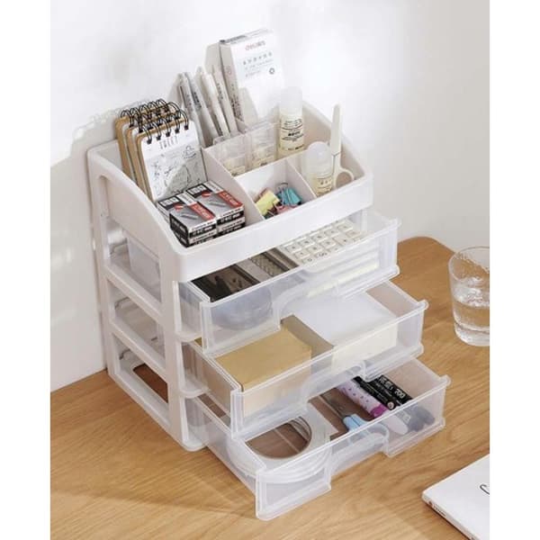 Makeup Stand med 6 rum og 3 skuffer - Hvid
